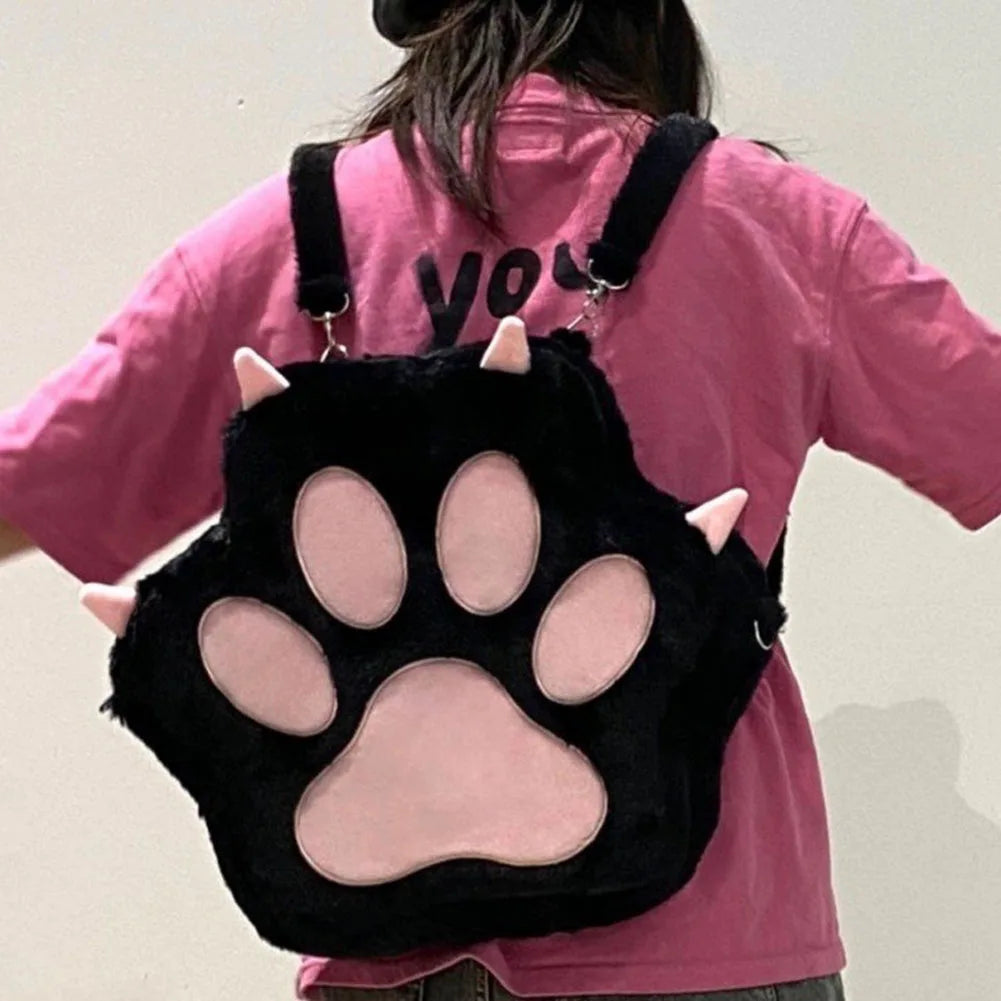 Mochila de Peluche con Forma de Patita de Gato - Estilo Kawaii