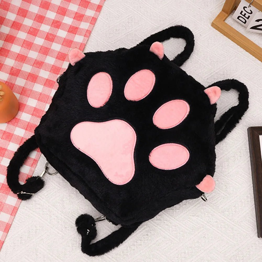 Mochila de Peluche con Forma de Patita de Gato - Estilo Kawaii