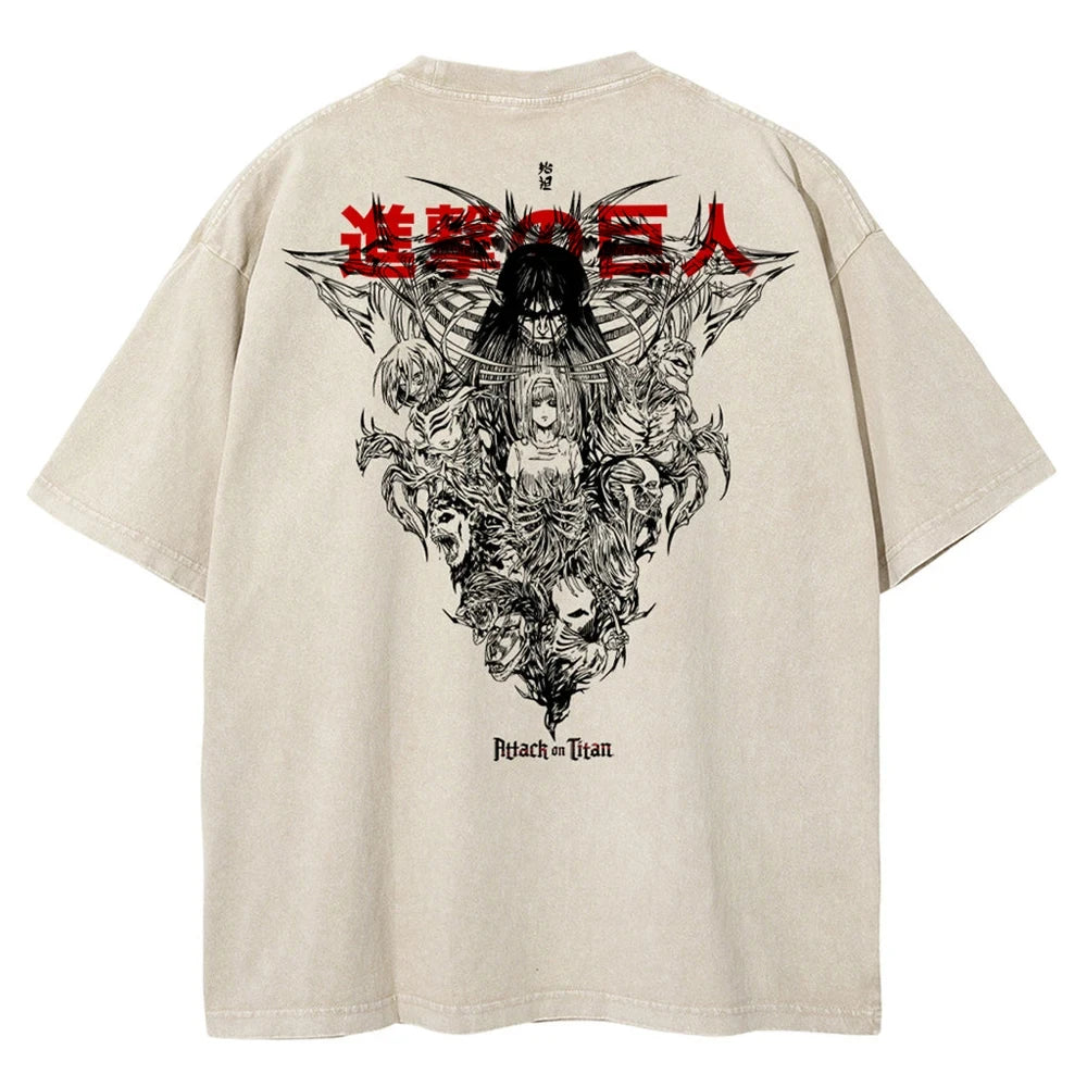 T-shirt oversize de l'anime Attack on Titan - Style vintage