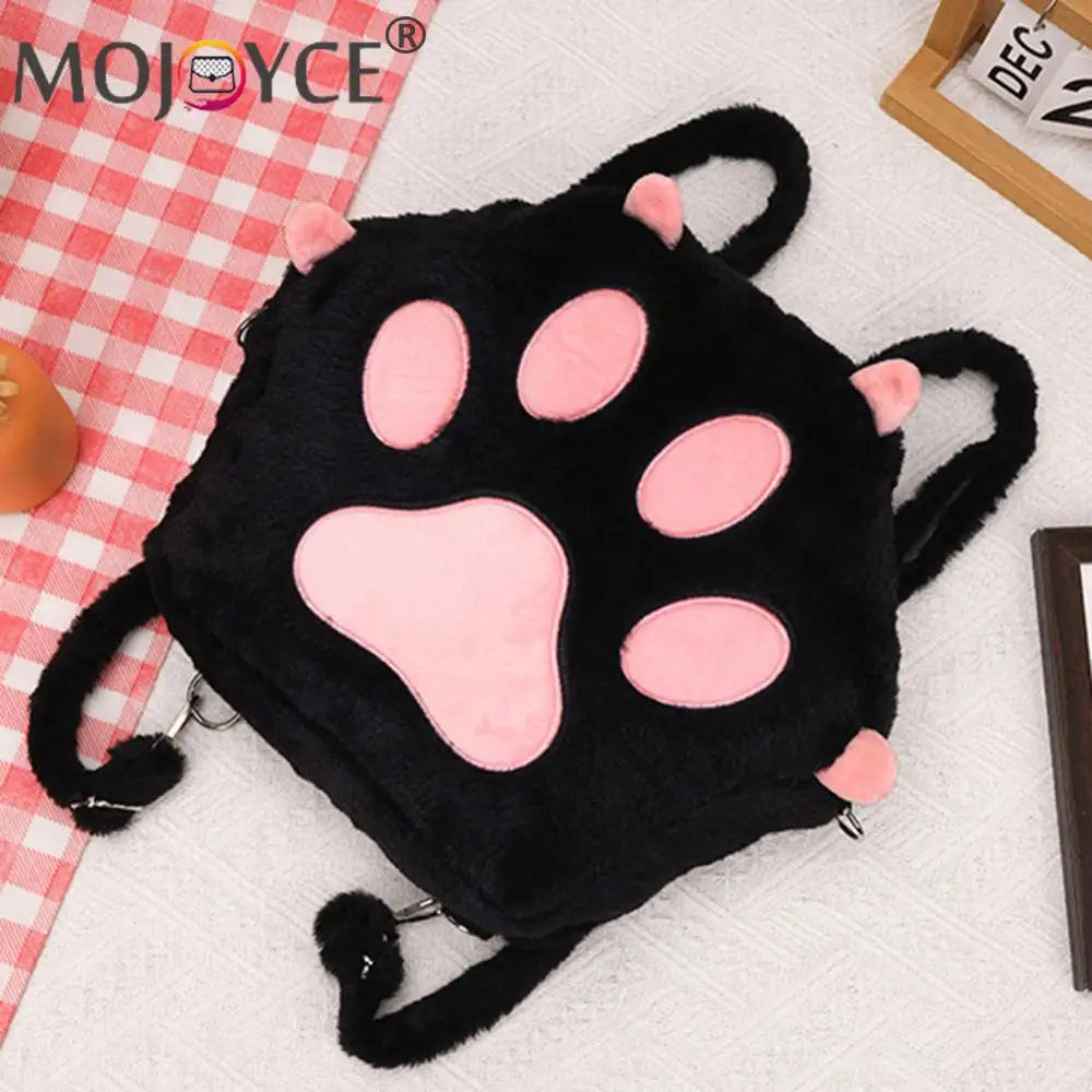 Mochila de Peluche con Forma de Patita de Gato - Estilo Kawaii